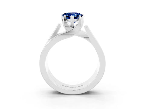 White gold Modern Tension Set Pear Cut Blue Sapphire Solitaire Wide Band Ring_3