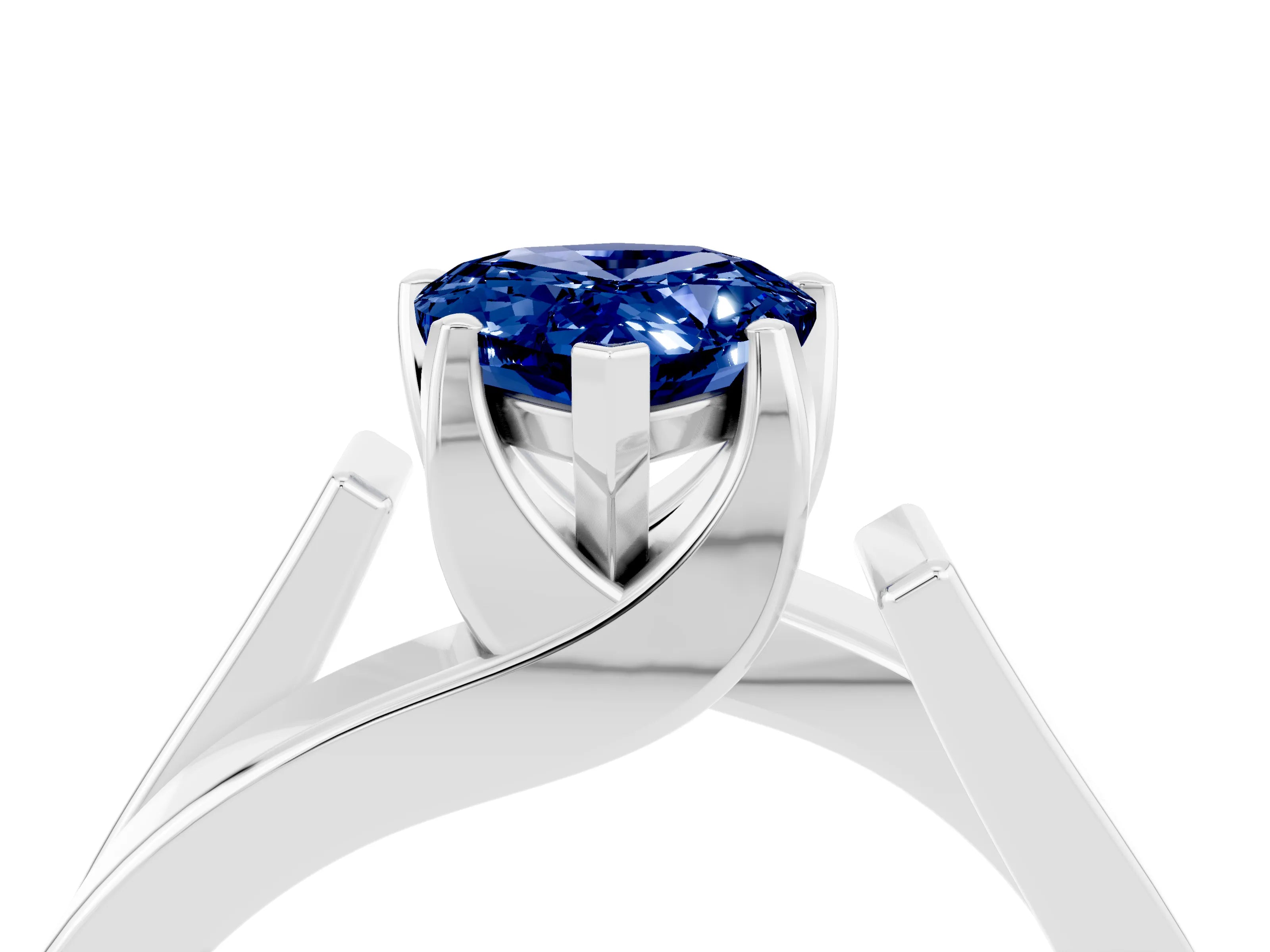 White gold Modern Tension Set Pear Cut Blue Sapphire Solitaire Wide Band Ring_4