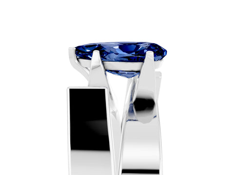 White gold Modern Tension Set Pear Cut Blue Sapphire Solitaire Wide Band Ring_5