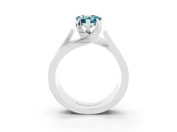 Silver Modern Tension Set Pear Cut Blue Topaz Solitaire Wide Band Ring