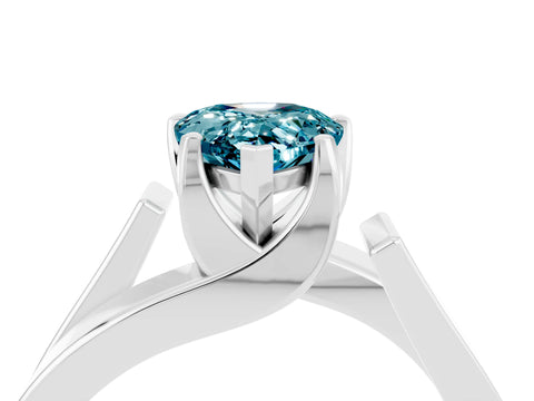 White gold Modern Tension Set Pear Cut Blue Topaz Solitaire Wide Band Ring_4