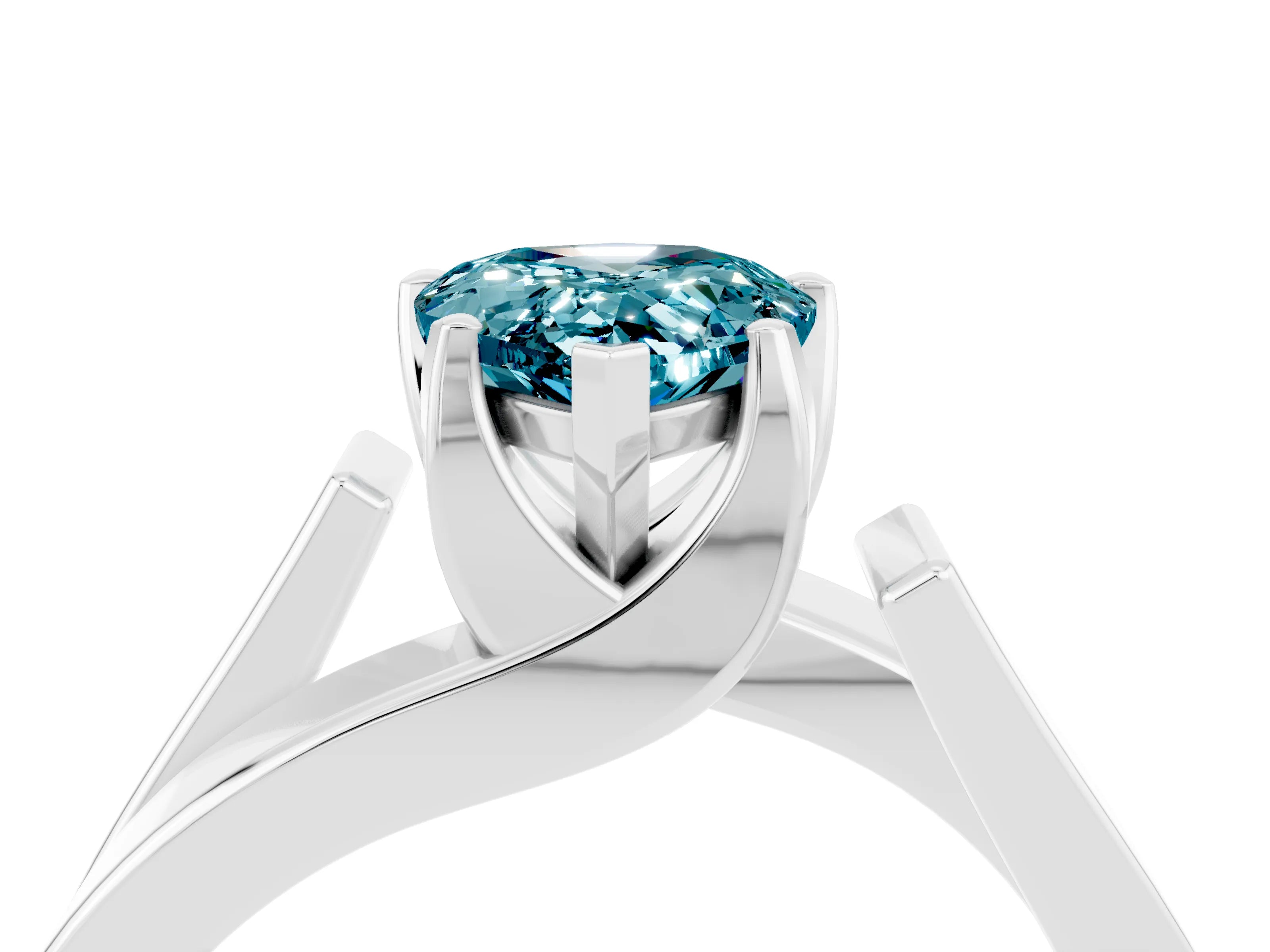 White gold Modern Tension Set Pear Cut Blue Topaz Solitaire Wide Band Ring_4