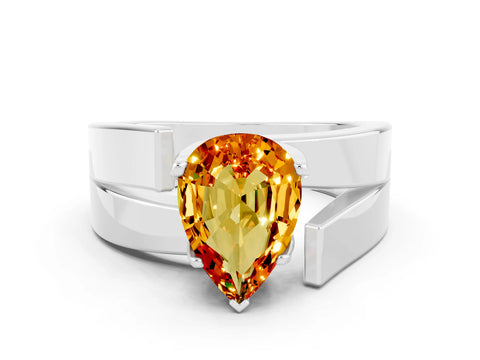 White gold Modern Tension Set Pear Cut Citrine Solitaire Wide Band Ring_24
