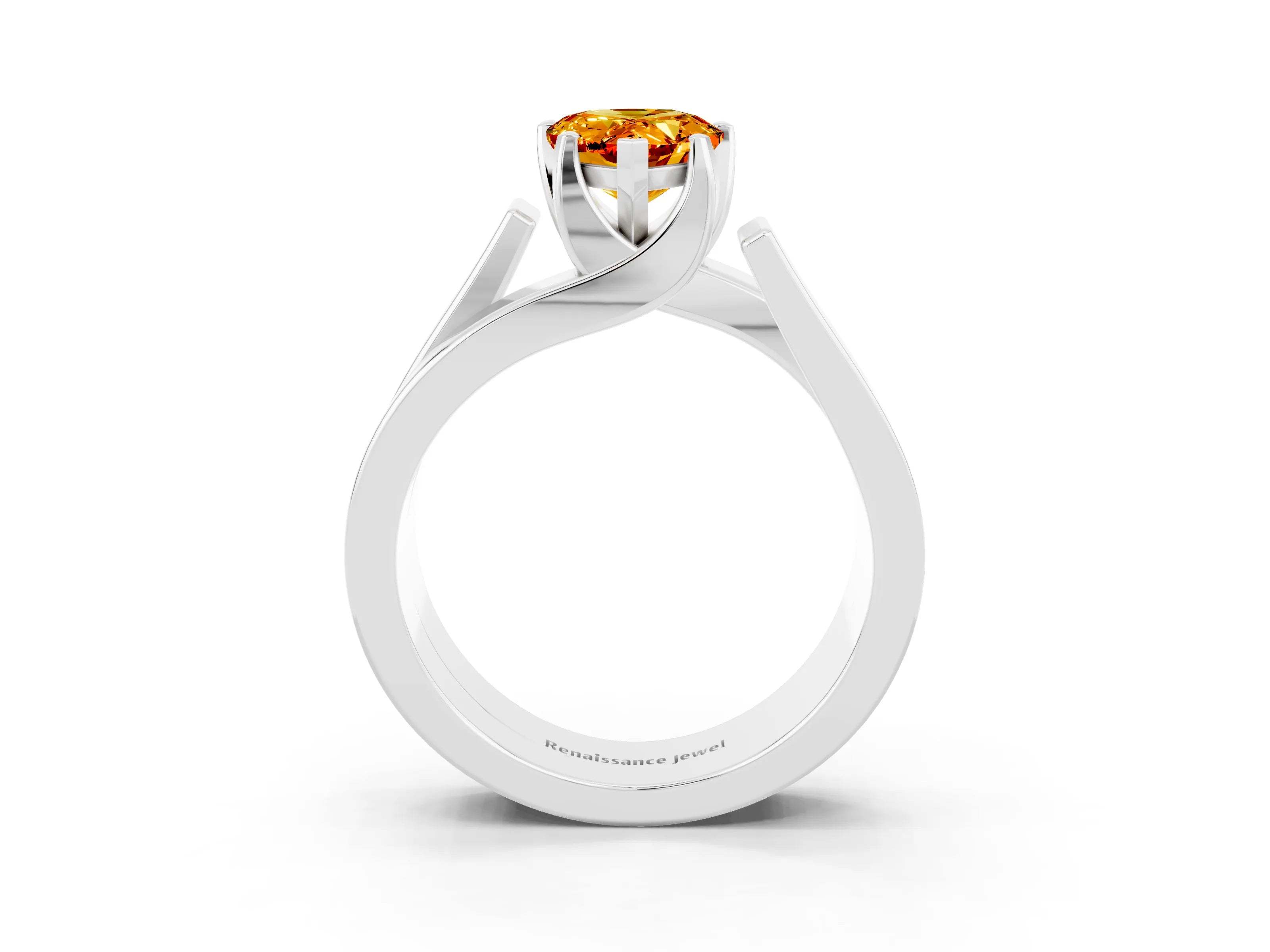 White gold Modern Tension Set Pear Cut Citrine Solitaire Wide Band Ring_27
