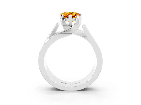 Platinum Modern Tension Set Pear Cut Citrine Solitaire Wide Band Ring