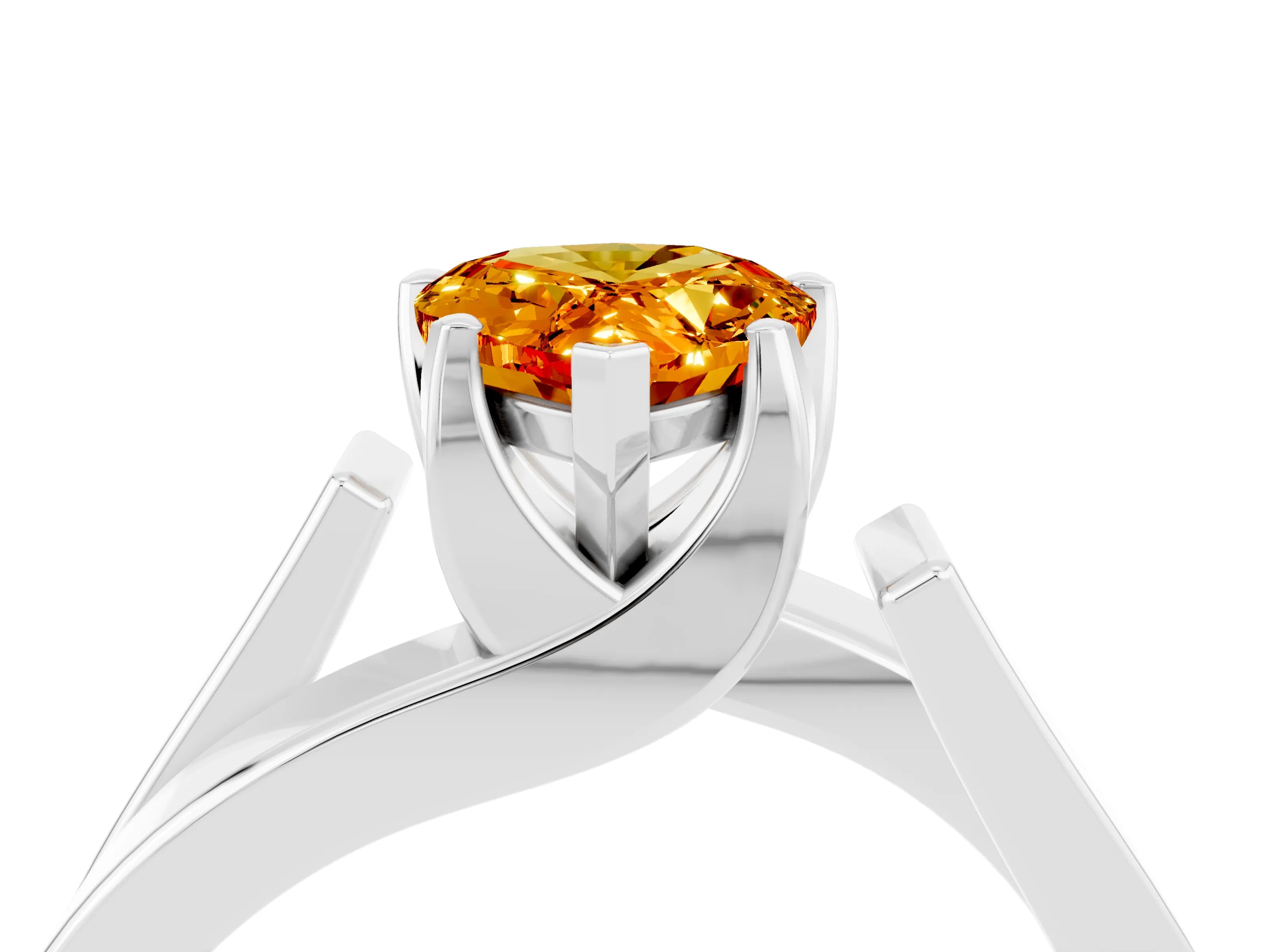 White gold Modern Tension Set Pear Cut Citrine Solitaire Wide Band Ring_28