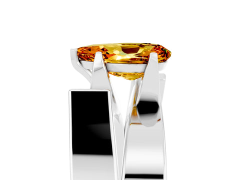 White gold Modern Tension Set Pear Cut Citrine Solitaire Wide Band Ring_29