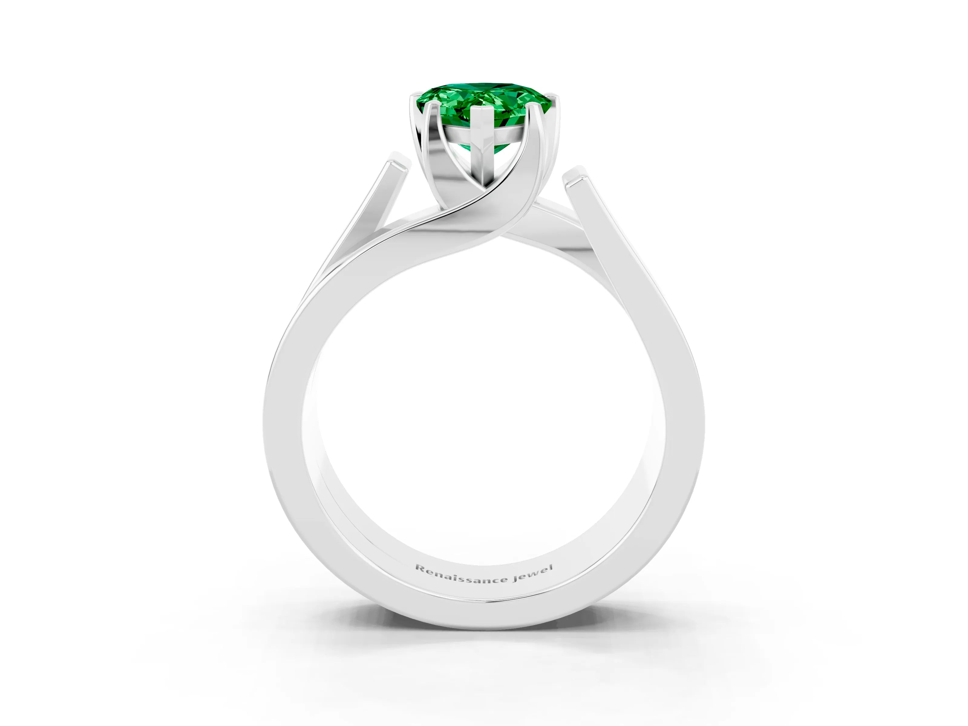 White gold Modern Tension Set Pear Cut Emerald Solitaire Wide Band Ring_3