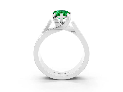 White gold Modern Tension Set Pear Cut Emerald Solitaire Wide Band Ring_3