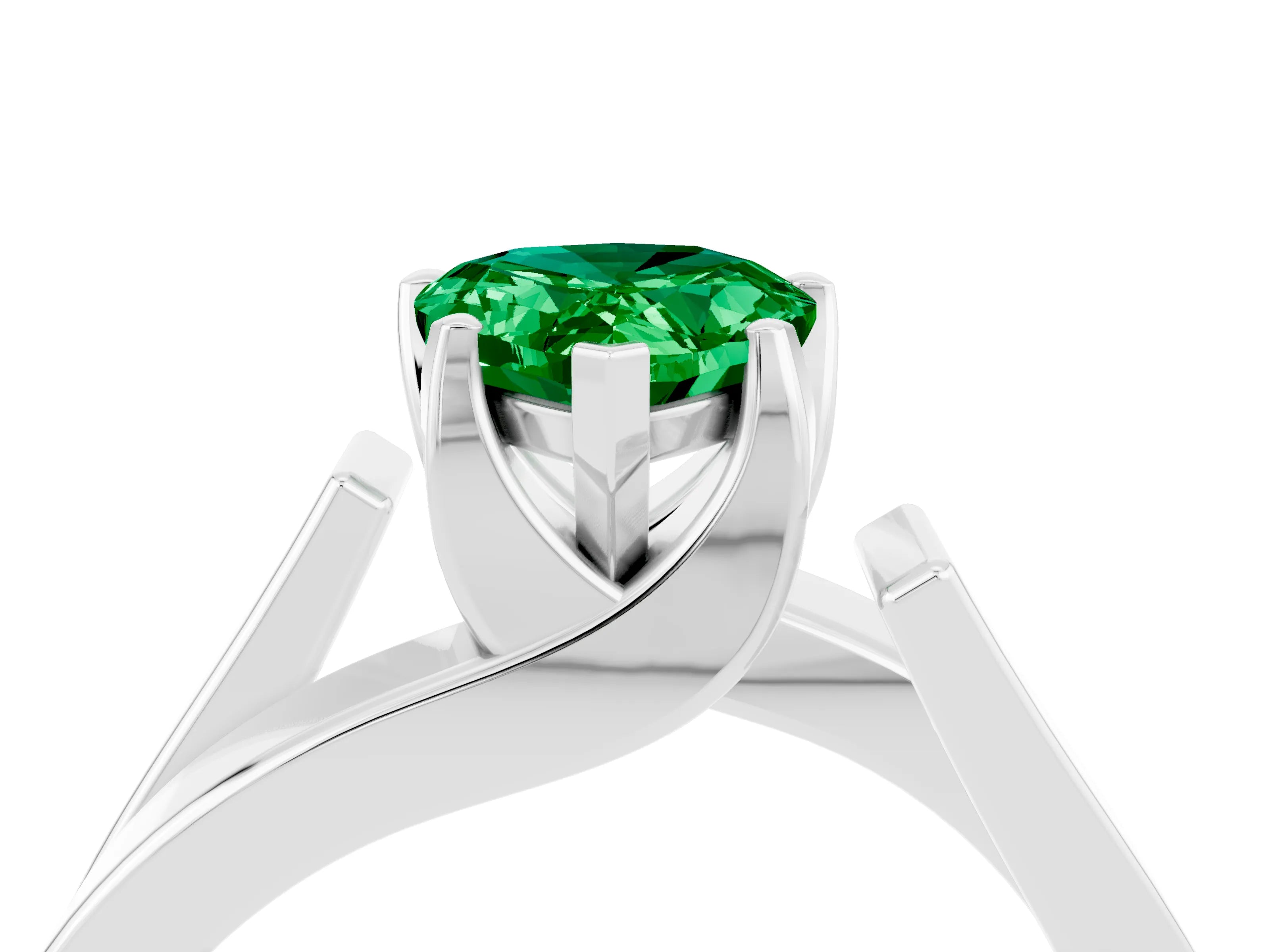 White gold Modern Tension Set Pear Cut Emerald Solitaire Wide Band Ring_4