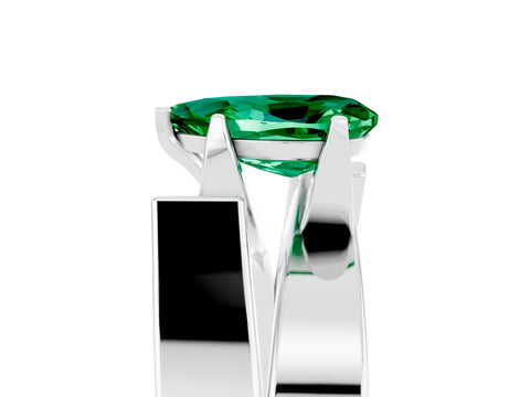 White gold Modern Tension Set Pear Cut Emerald Solitaire Wide Band Ring_5