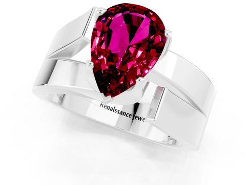 White gold Modern Tension Set Pear Cut Garnet Solitaire Wide Band Ring_1