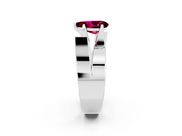 White gold Modern Tension Set Pear Cut Garnet Solitaire Wide Band Ring