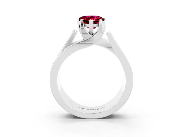 White gold Modern Tension Set Pear Cut Garnet Solitaire Wide Band Ring