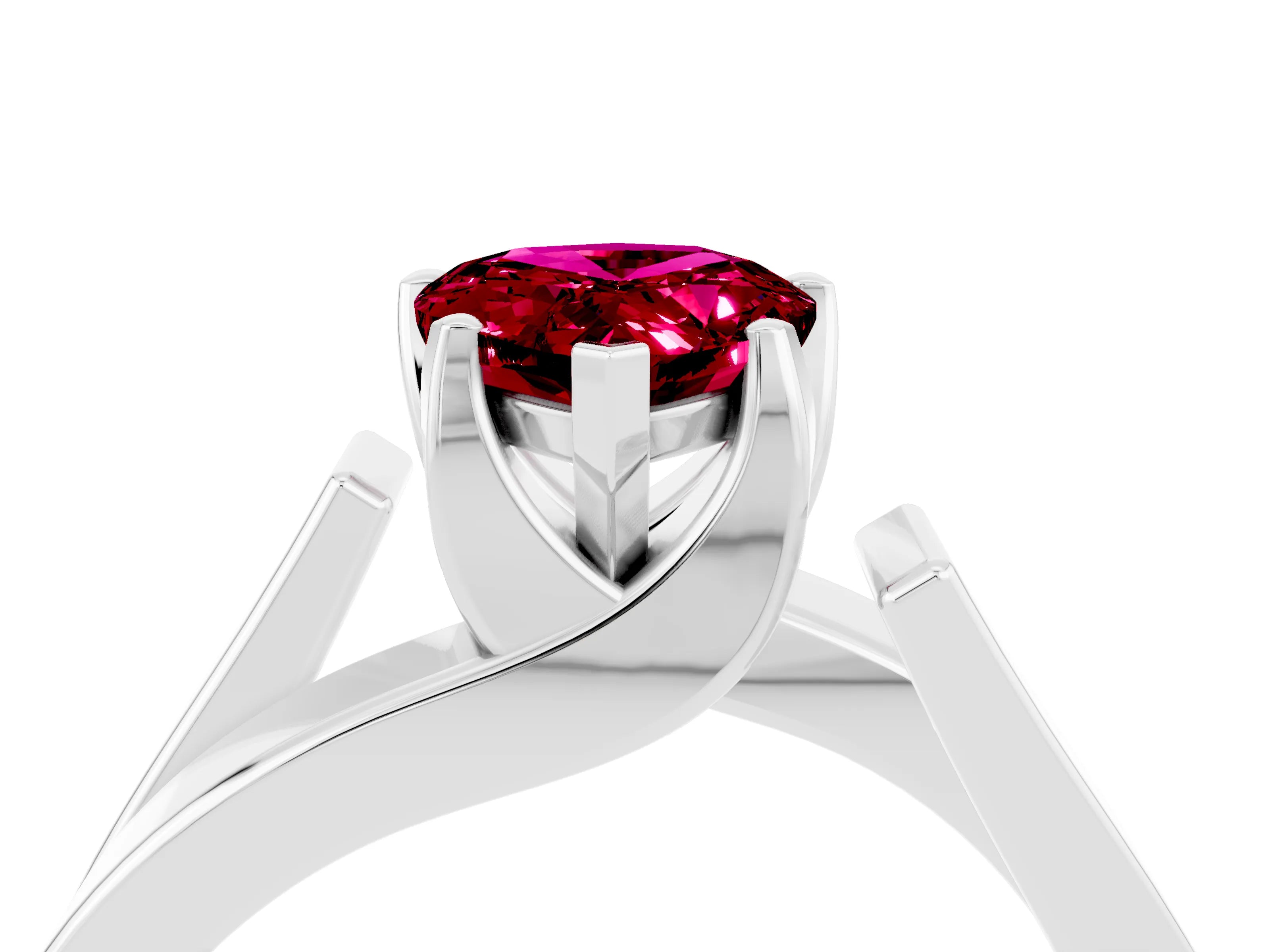 White gold Modern Tension Set Pear Cut Garnet Solitaire Wide Band Ring_4