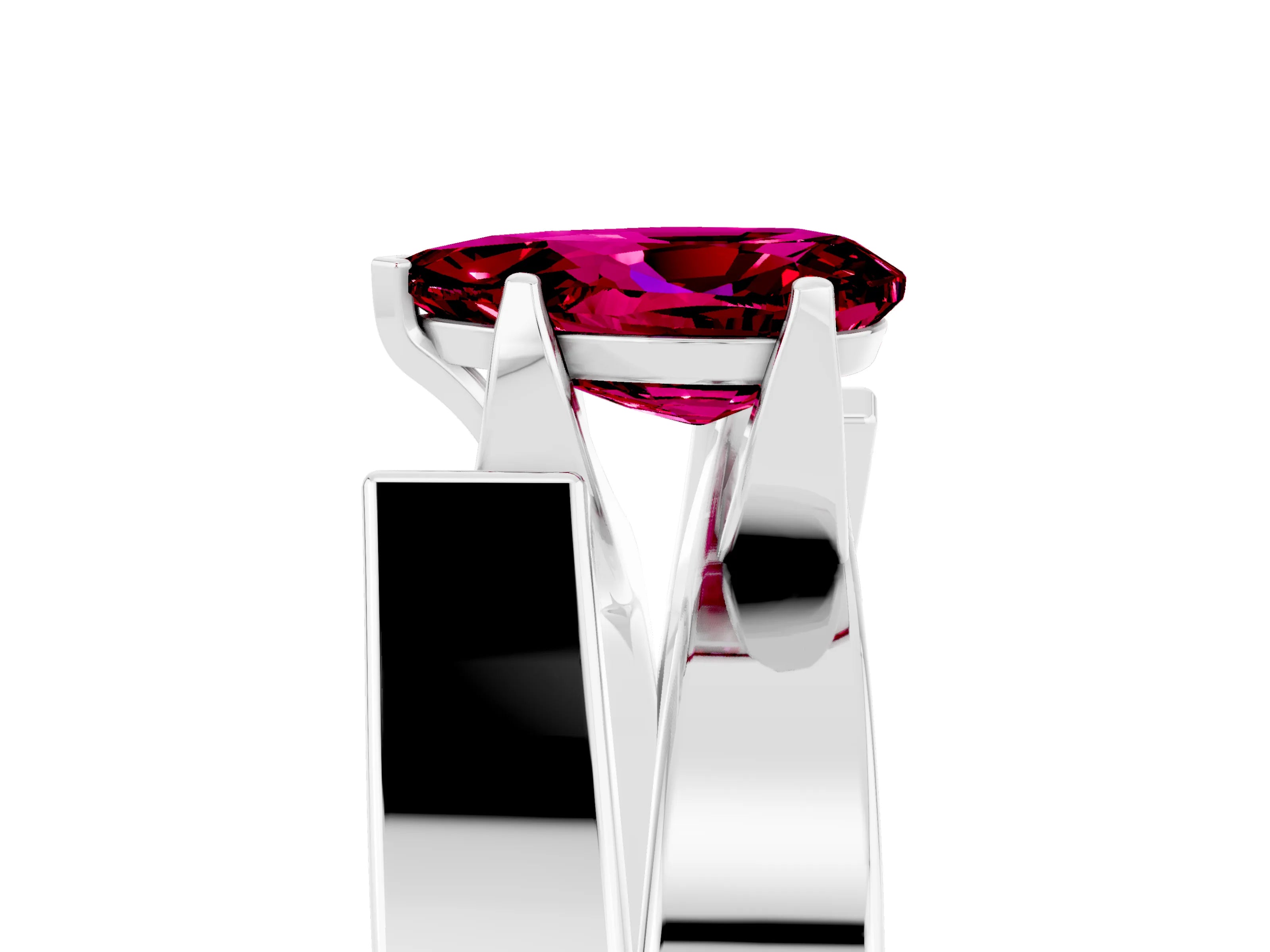 White gold Modern Tension Set Pear Cut Garnet Solitaire Wide Band Ring_5