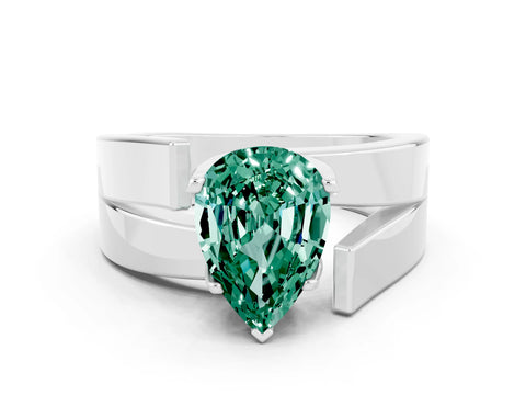 White gold Modern Tension Set Pear Cut Green Sapphire Solitaire Wide Band Ring_19