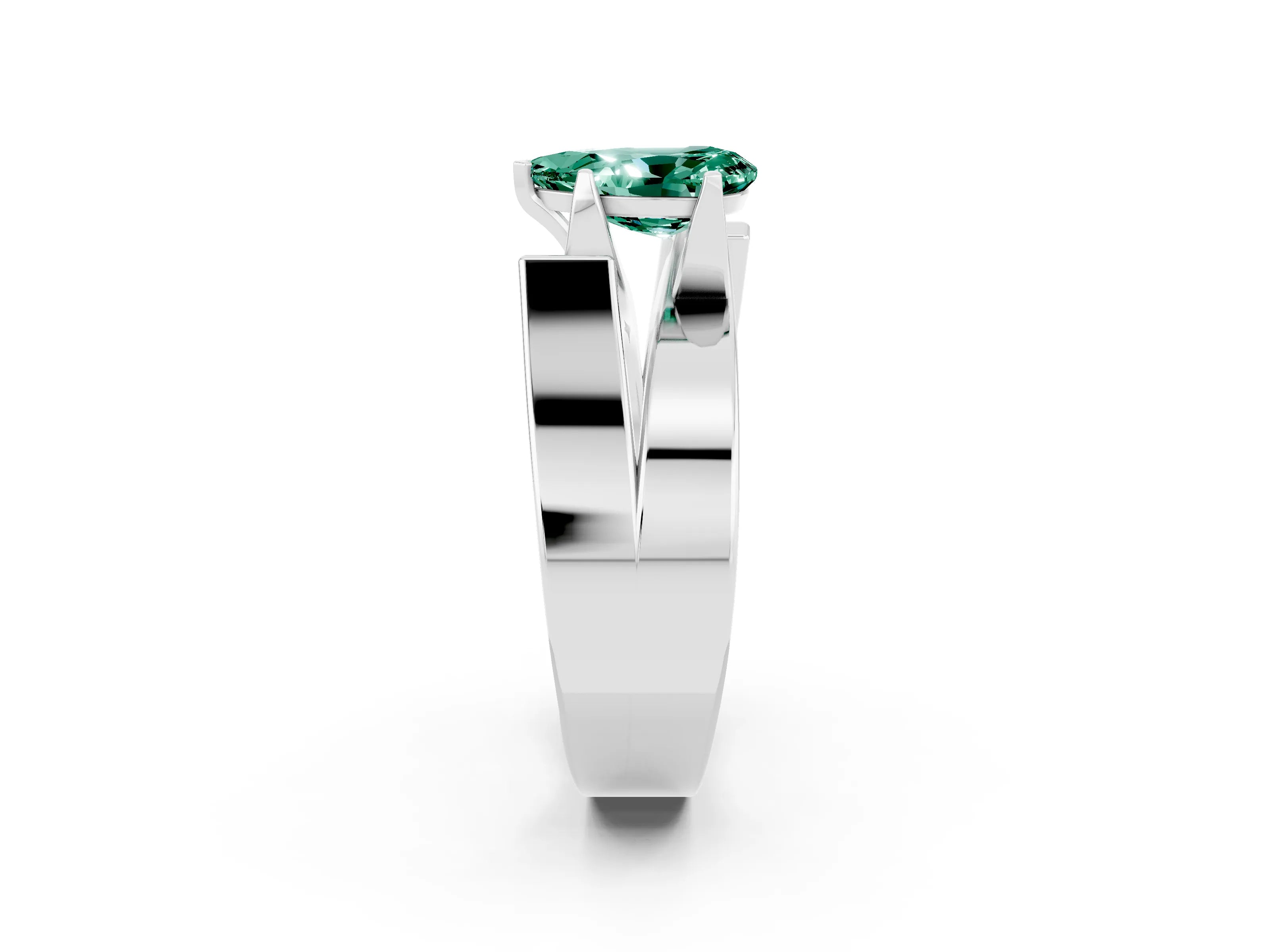 White gold Modern Tension Set Pear Cut Green Sapphire Solitaire Wide Band Ring_26