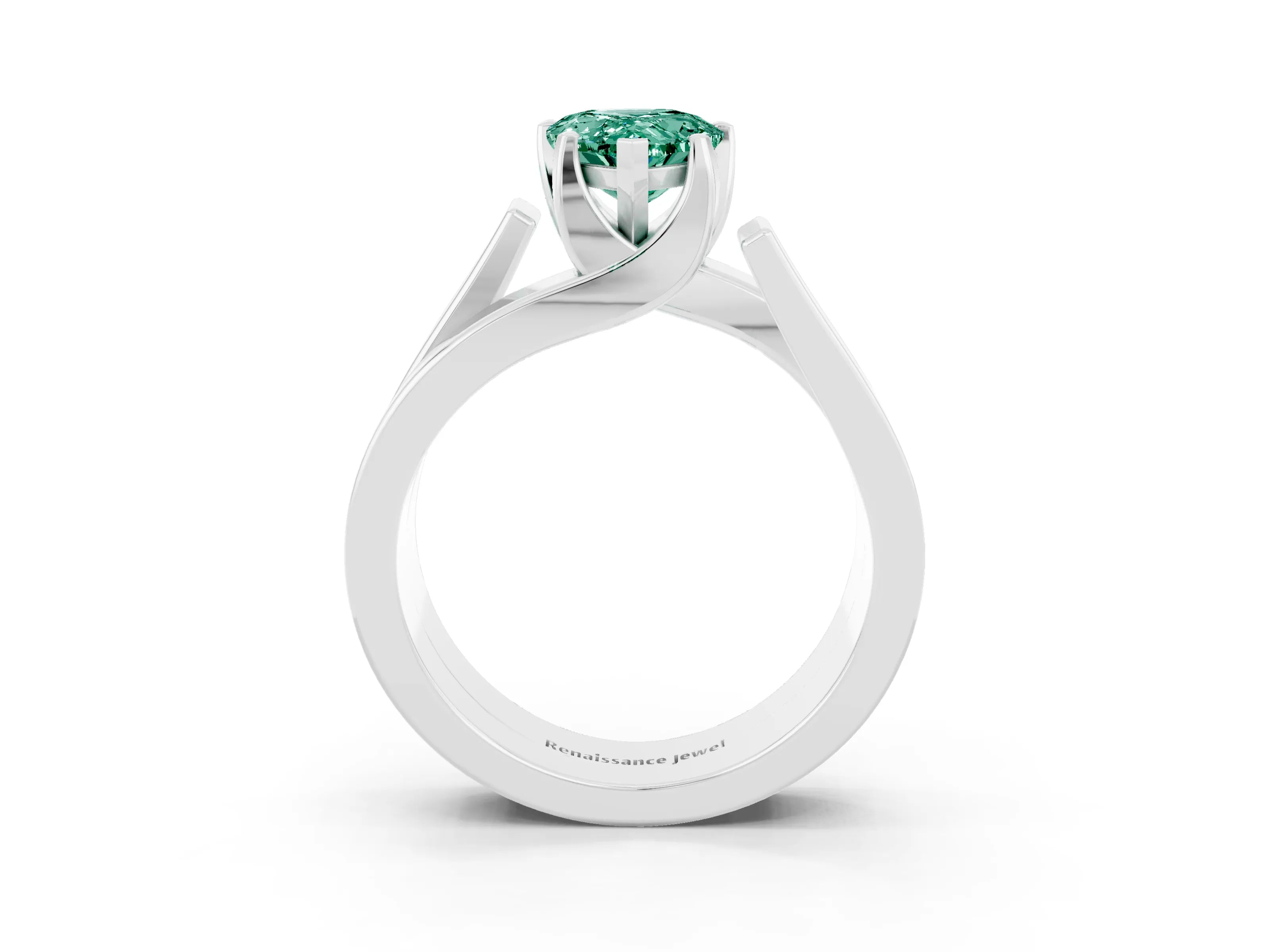 White gold Modern Tension Set Pear Cut Green Sapphire Solitaire Wide Band Ring_27