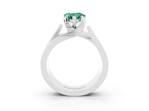 White gold Modern Tension Set Pear Cut Green Sapphire Solitaire Wide Band Ring_27