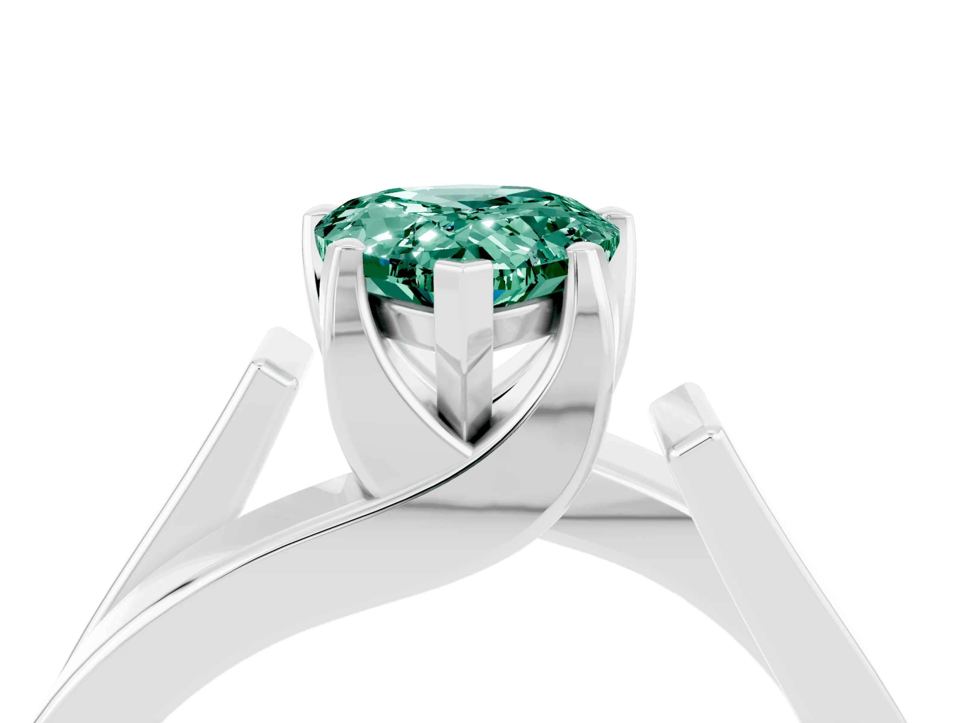 White gold Modern Tension Set Pear Cut Green Sapphire Solitaire Wide Band Ring_28