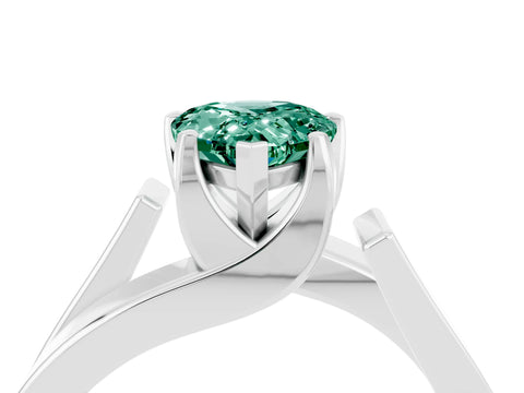 White gold Modern Tension Set Pear Cut Green Sapphire Solitaire Wide Band Ring_28