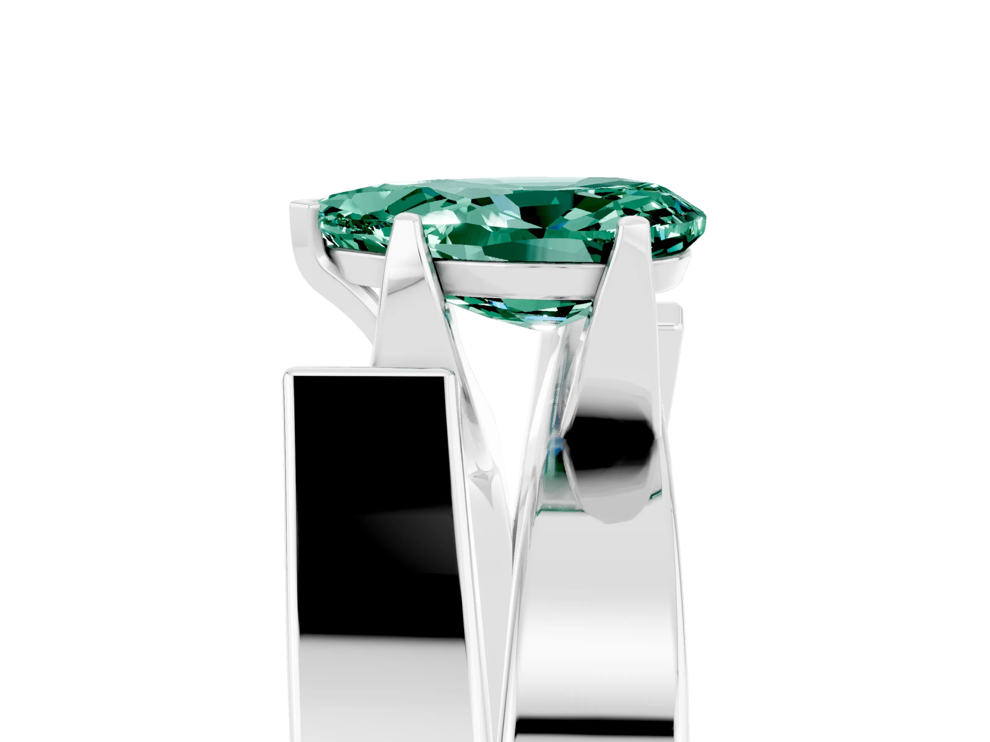 White gold Modern Tension Set Pear Cut Green Sapphire Solitaire Wide Band Ring_29