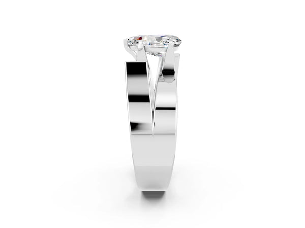 White gold Modern Tension Set Pear Cut Moissanite Solitaire Wide Band Ring