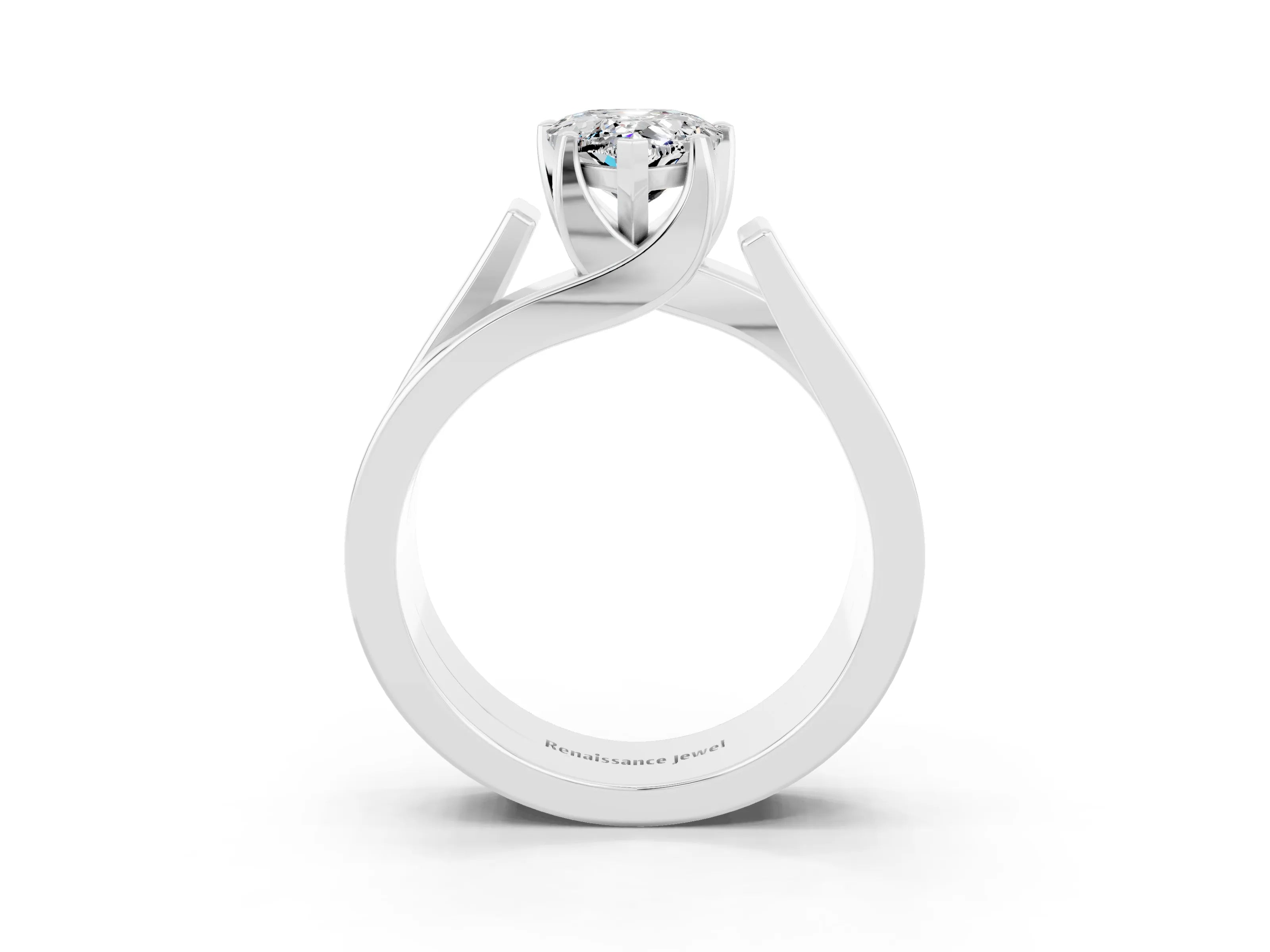 White gold Modern Tension Set Pear Cut Moissanite Solitaire Wide Band Ring_3