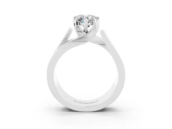 White gold Modern Tension Set Pear Cut Moissanite Solitaire Wide Band Ring
