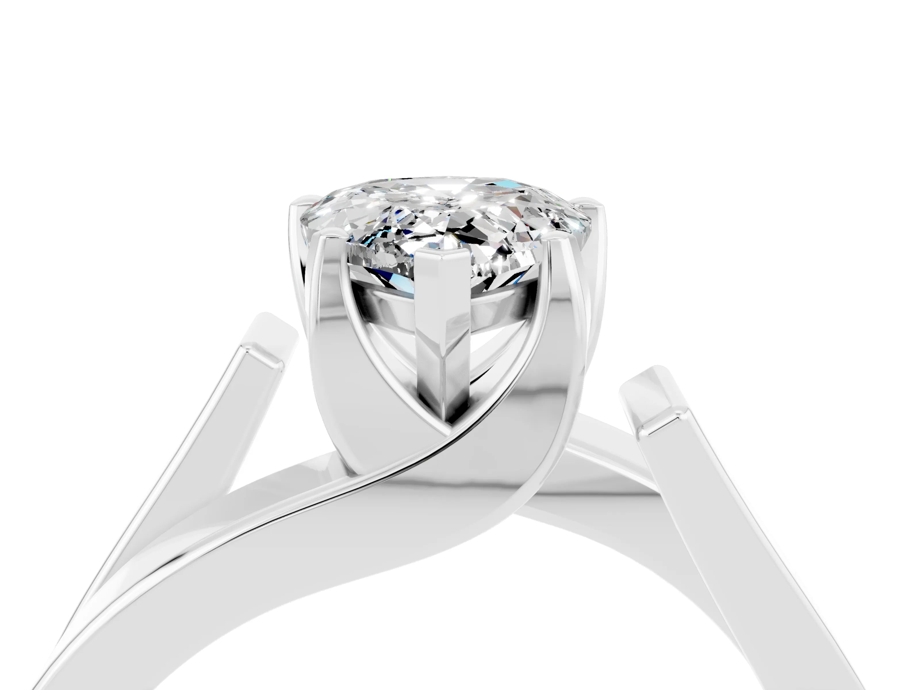 White gold Modern Tension Set Pear Cut Moissanite Solitaire Wide Band Ring_4