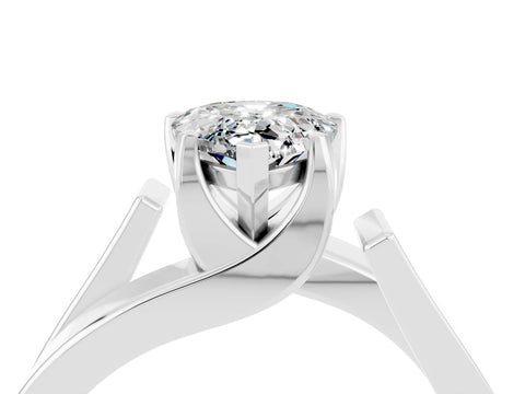 White gold Modern Tension Set Pear Cut Moissanite Solitaire Wide Band Ring_4