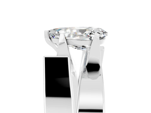 White gold Modern Tension Set Pear Cut Moissanite Solitaire Wide Band Ring_5
