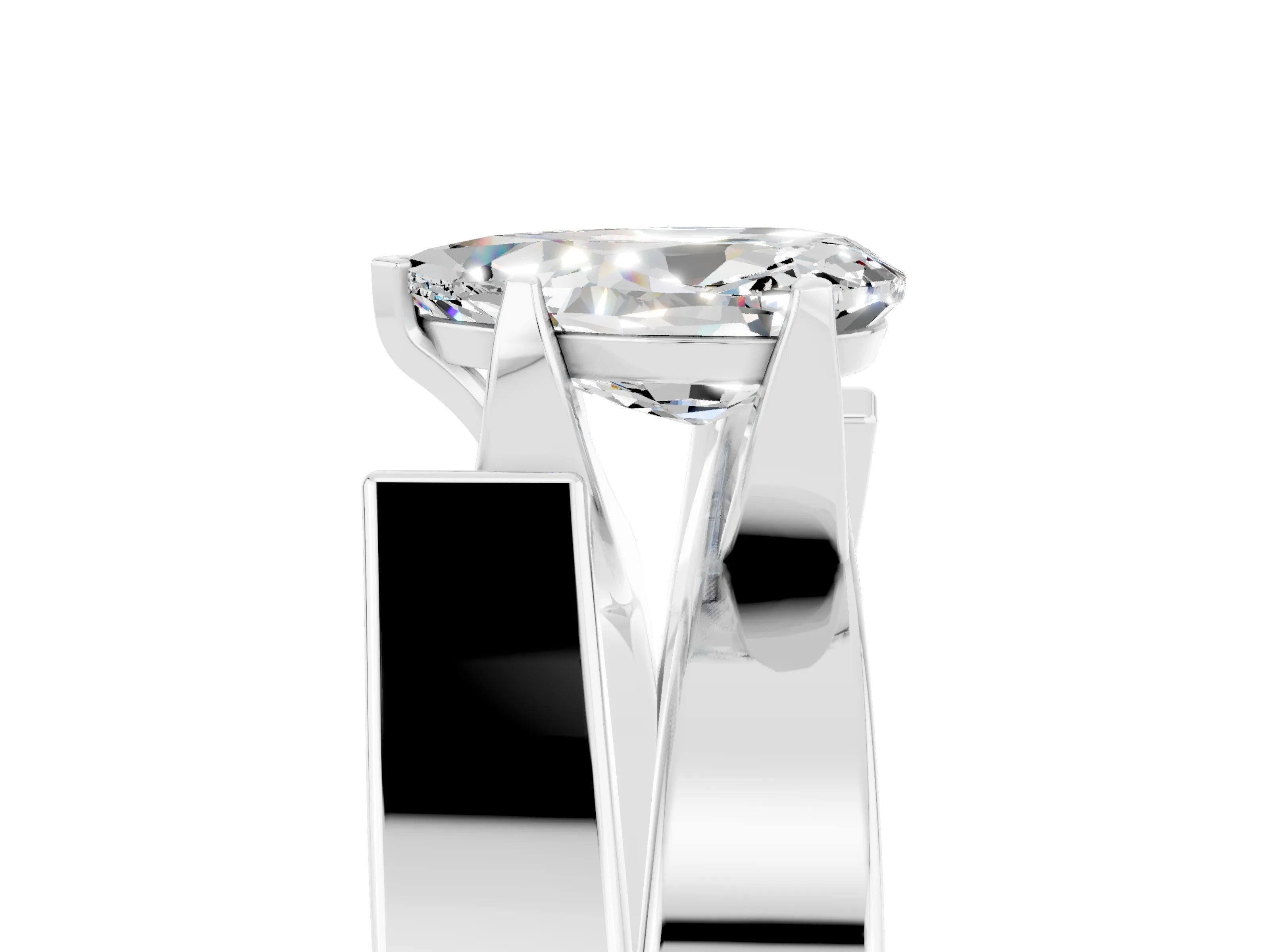 White gold Modern Tension Set Pear Cut Moissanite Solitaire Wide Band Ring_5