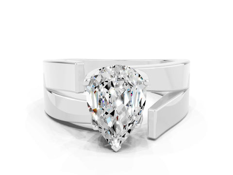 White gold Modern Tension Set Pear Cut Moissanite Solitaire Wide Band Ring