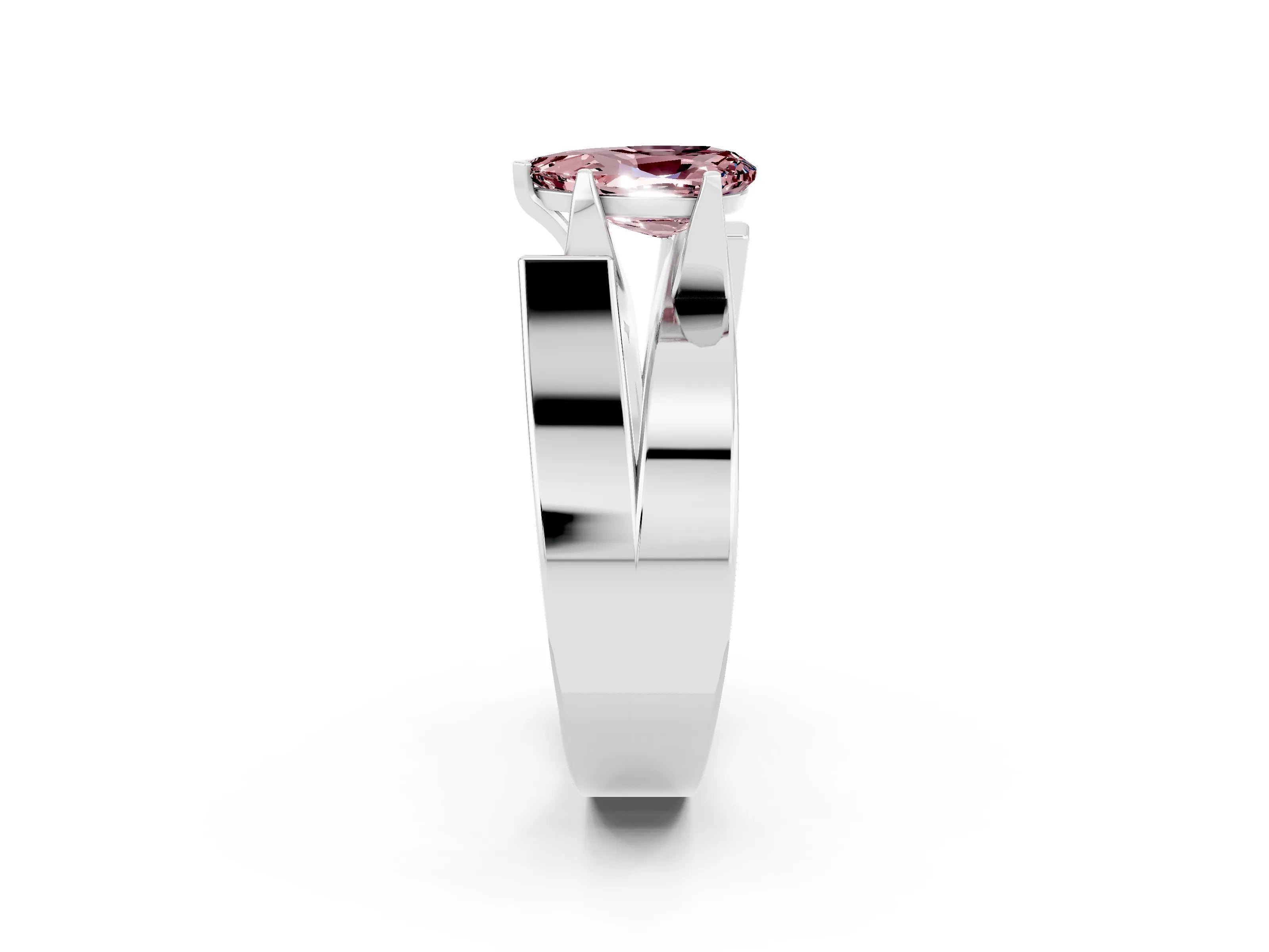 White gold Modern Tension Set Pear Cut Morganite Solitaire Wide Band Ring_2