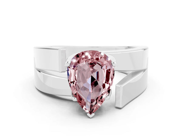 White gold Modern Tension Set Pear Cut Morganite Solitaire Wide Band Ring