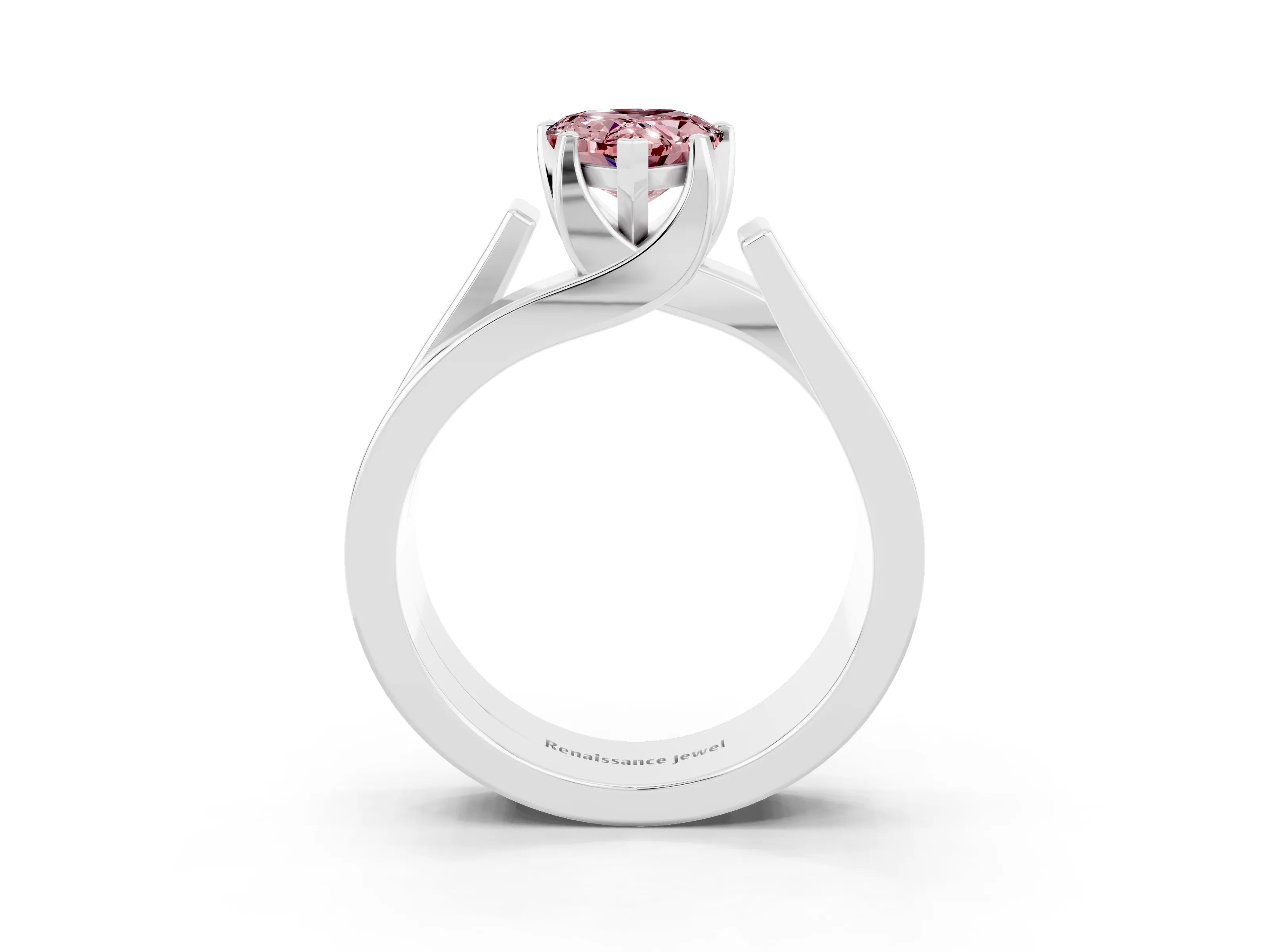 White gold Modern Tension Set Pear Cut Morganite Solitaire Wide Band Ring_3
