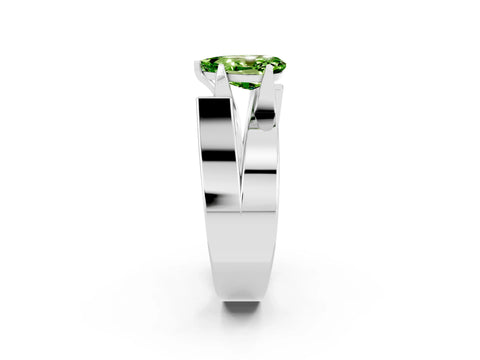 White gold Modern Tension Set Pear Cut Peridot Solitaire Wide Band Ring_2