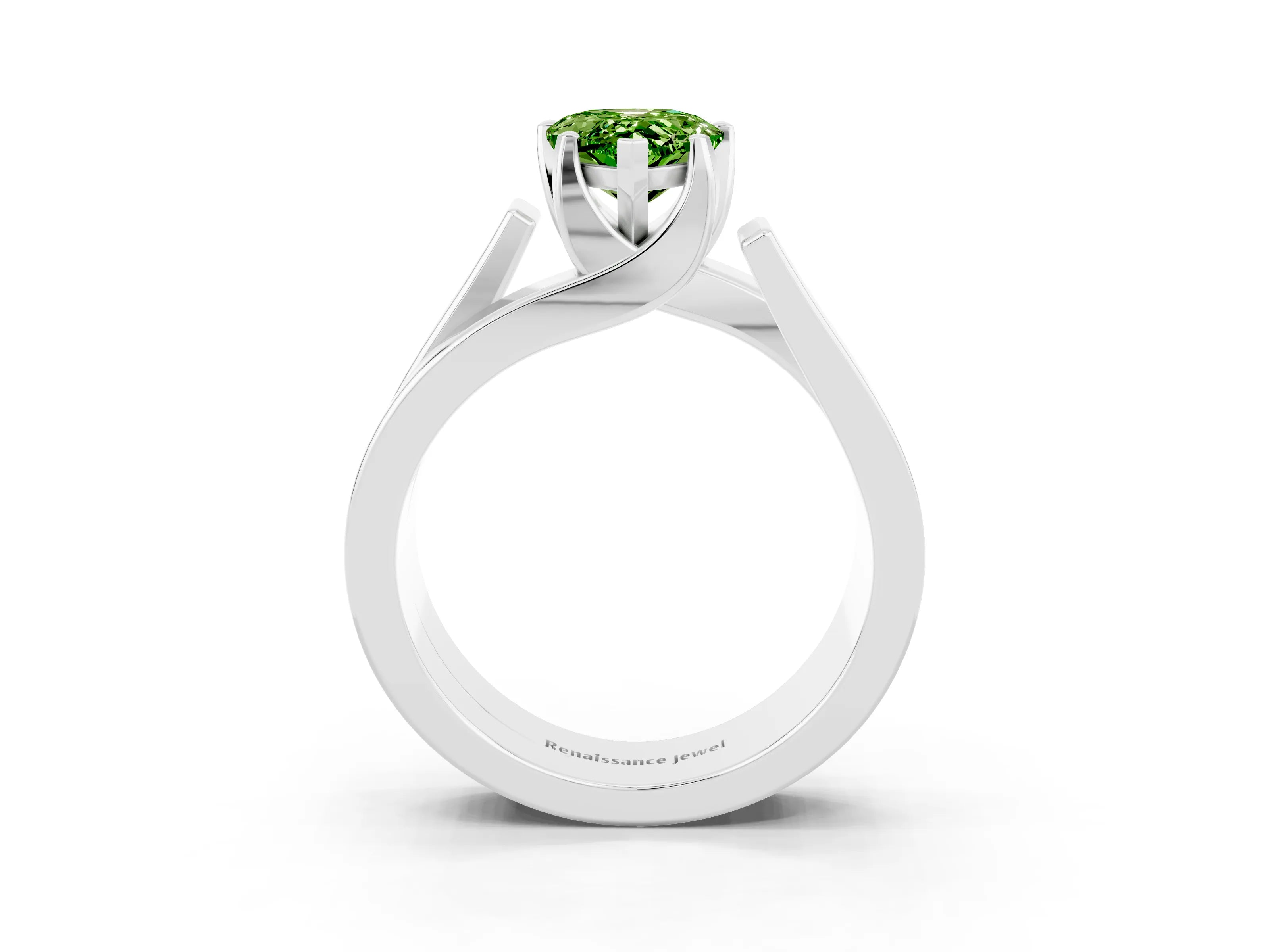 White gold Modern Tension Set Pear Cut Peridot Solitaire Wide Band Ring_3
