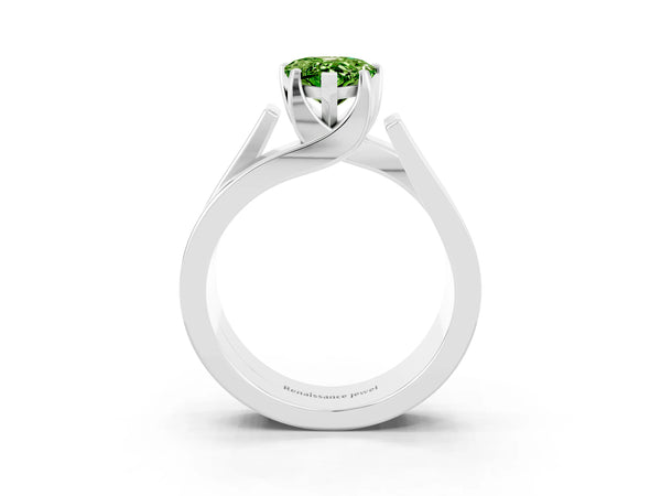 Platinum Modern Tension Set Pear Cut Peridot Solitaire Wide Band Ring