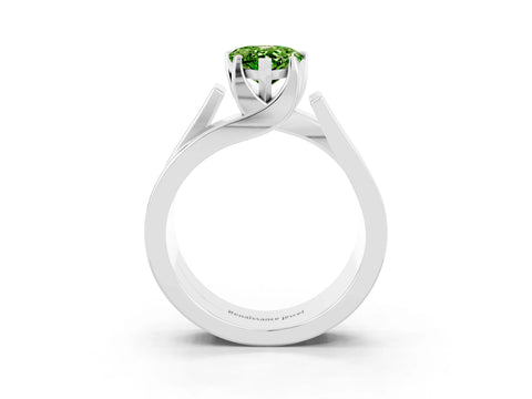 White gold Modern Tension Set Pear Cut Peridot Solitaire Wide Band Ring_3