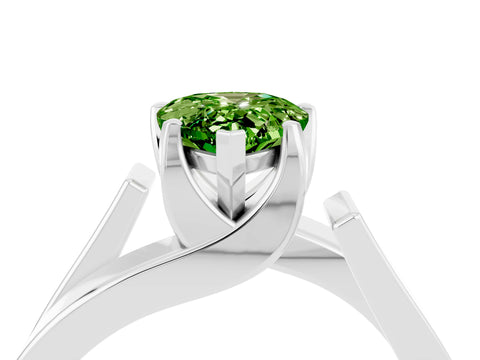 White gold Modern Tension Set Pear Cut Peridot Solitaire Wide Band Ring_4