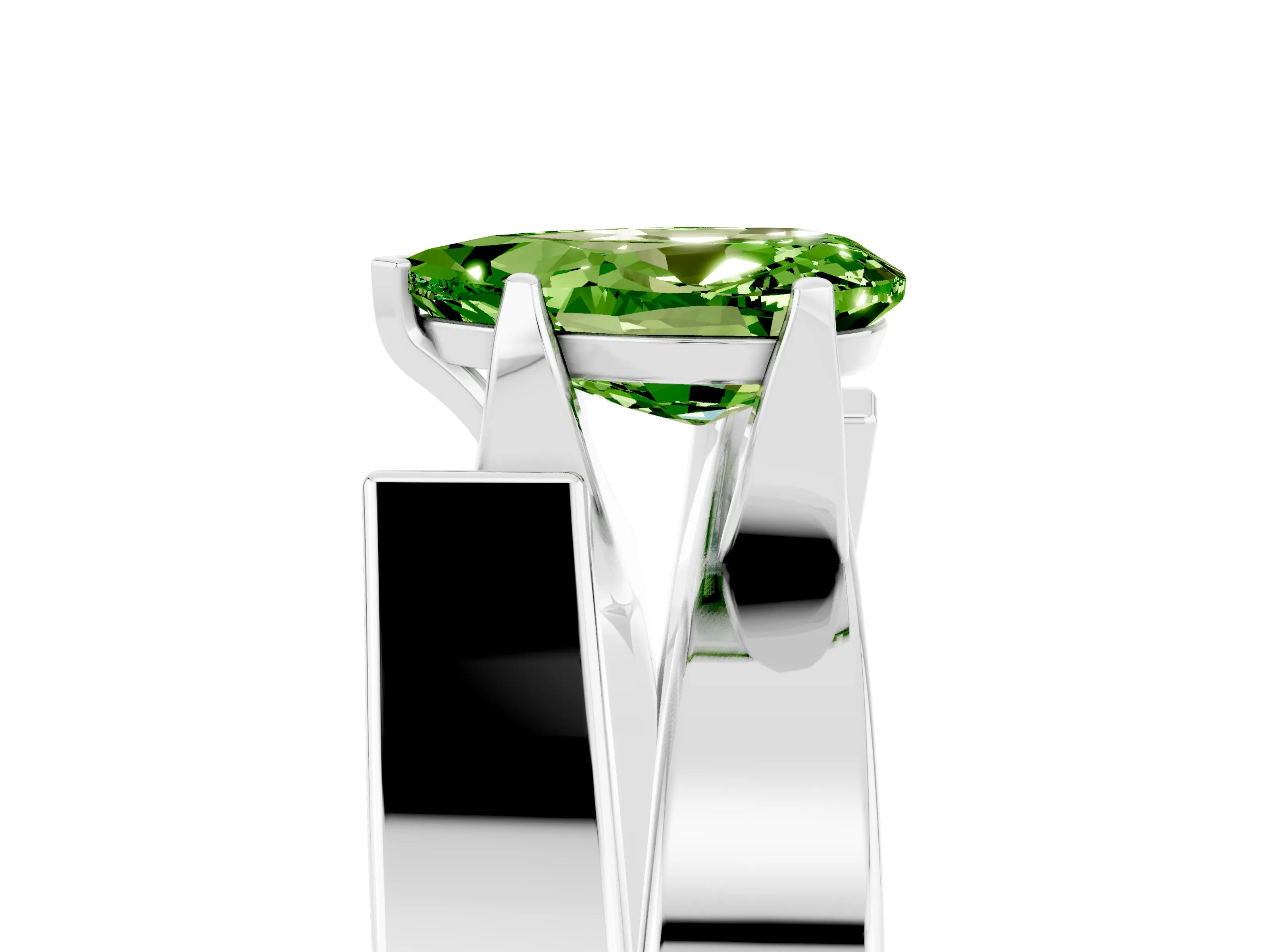 White gold Modern Tension Set Pear Cut Peridot Solitaire Wide Band Ring_5