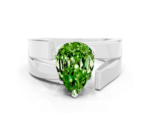 White gold Modern Tension Set Pear Cut Peridot Solitaire Wide Band Ring