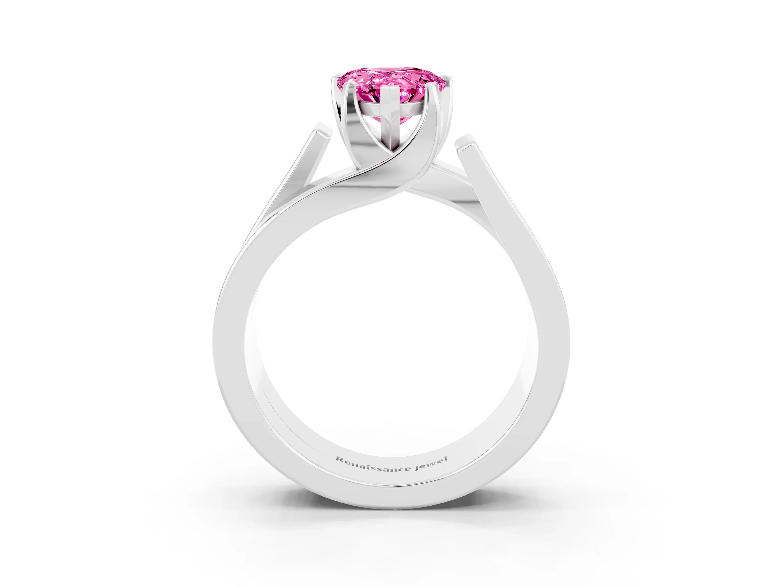 White gold Modern Tension Set Pear Cut Pink Sapphire Solitaire Wide Band Ring_35