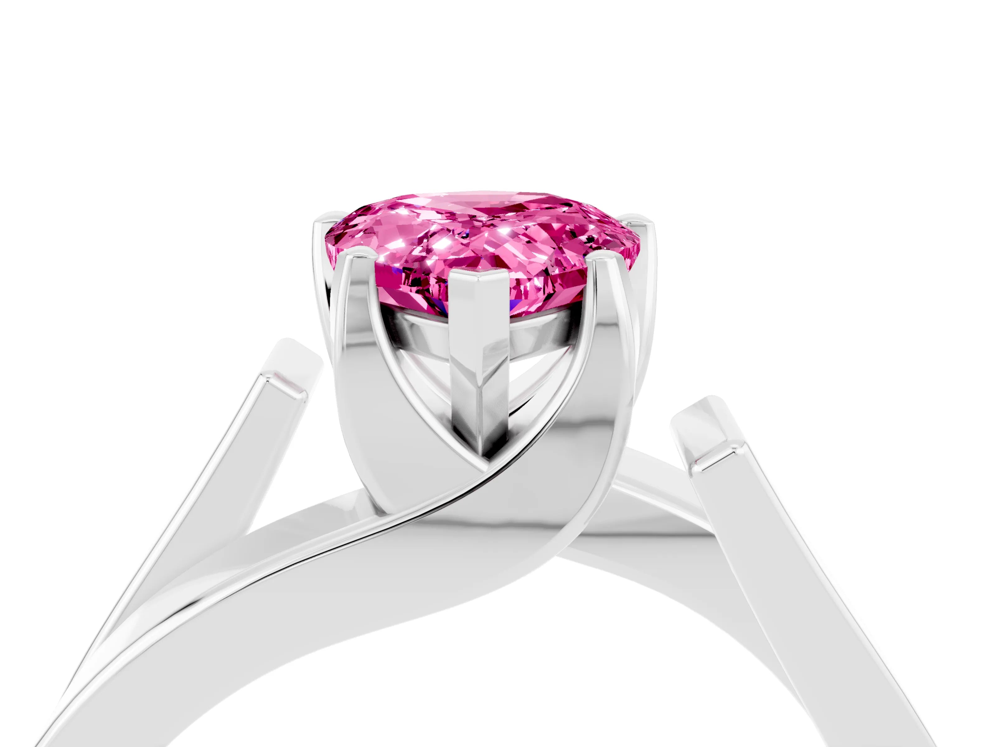 White gold Modern Tension Set Pear Cut Pink Sapphire Solitaire Wide Band Ring_36