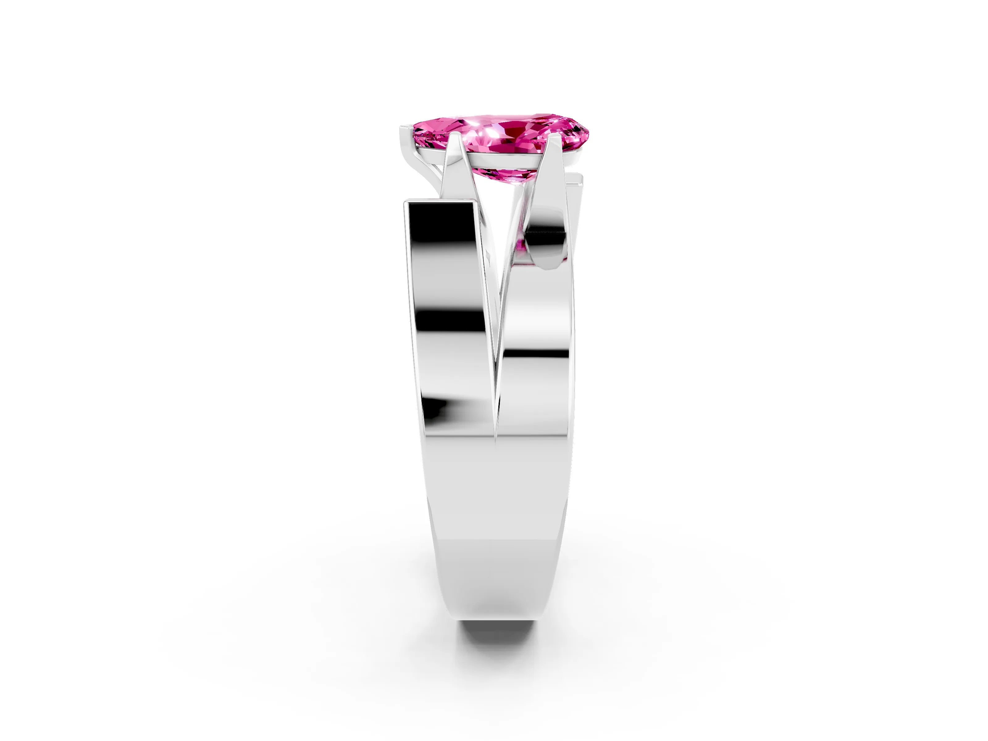 White gold Modern Tension Set Pear Cut Pink Sapphire Solitaire Wide Band Ring_38