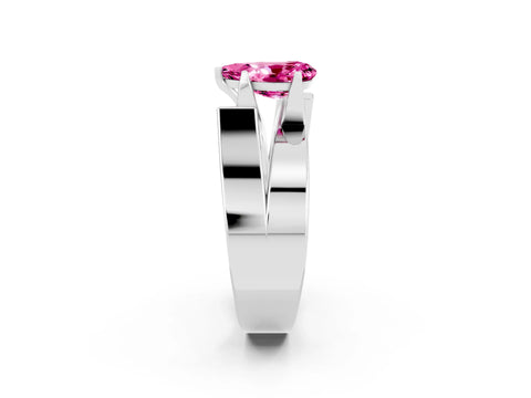 White gold Modern Tension Set Pear Cut Pink Sapphire Solitaire Wide Band Ring_38