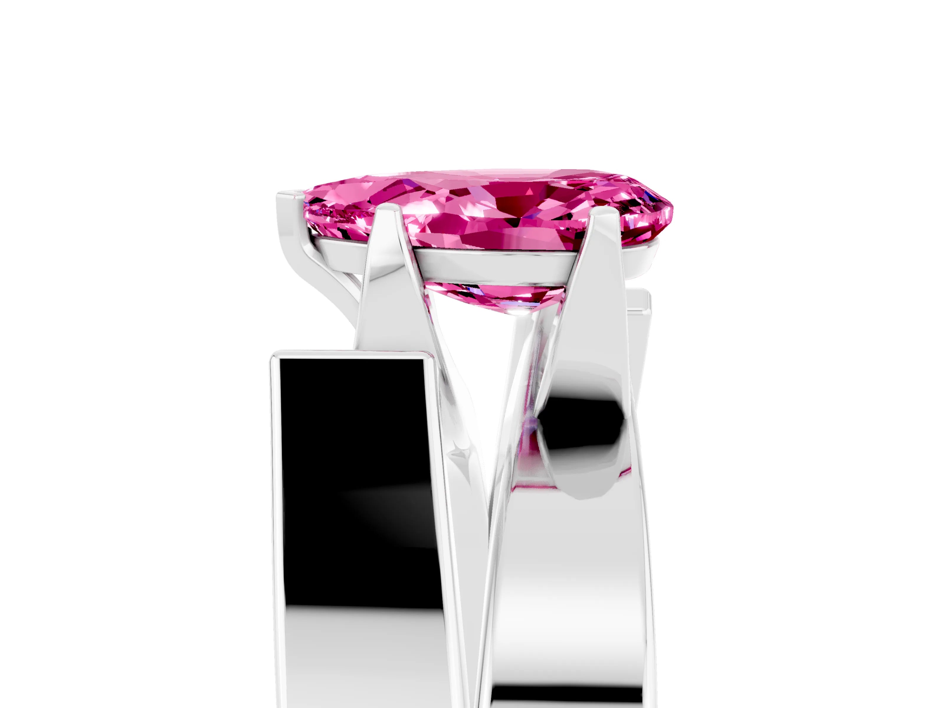 White gold Modern Tension Set Pear Cut Pink Sapphire Solitaire Wide Band Ring_41